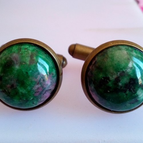 Boutons manchette rubis zoisite pierre precieuse ,cabochons ronds ,accessoire costume cravate,cadeau fete anniversaire noel,base laiton