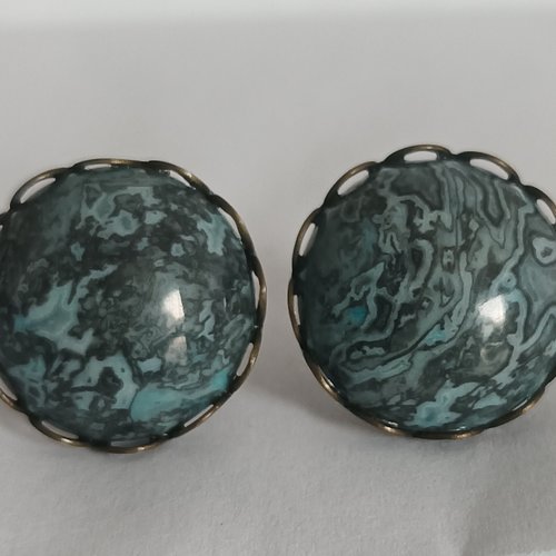 Onyx bleu,clous oreilles pierre semi precieuse,cabochons ronds,cadeau fete anniversaire,fait mains en france