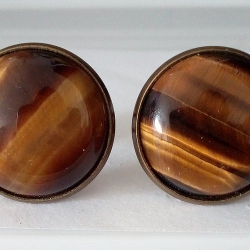 Boutons manchettes,laiton bronze, cabochons ronds oeil de tigre,pierre fine quartz,accessoire costume ceremonie,fait mains en france,