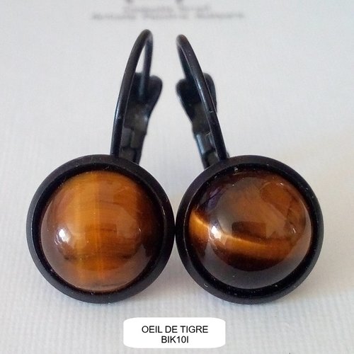 Boucles oreilles pendantes en laiton noir avec pendentifs cabochons oeil de tigre pierre precieuse,et fermoirs dormeuses,cadeau fete noel