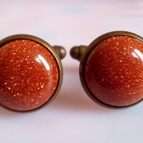 Boutons manchette pierre de sable marron scintillant,cabochons ronds 14mm,accessoire costume cravate,cadeau fete anniversaire,base laiton