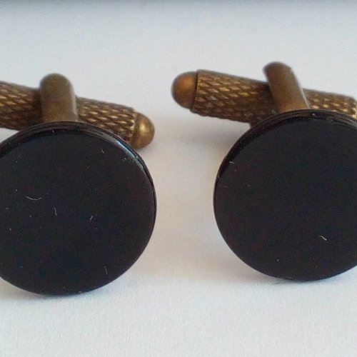 Onyx noir,boutons de manchettes avec cabochons ronds et plats,accessoire,costume cravate chemise,cadeau pour lui,fete anniversaire noel