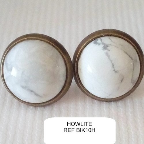Howlite, clous boucles oreilles avec cabochons ronds 10mm, en pierre precieuse,cadeau fete anniversaire noel,fait mains en france
