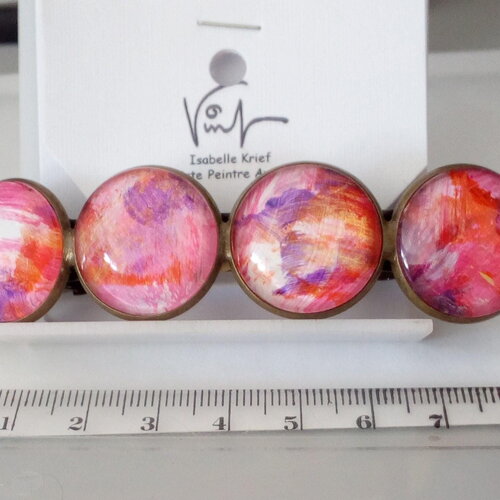 Barrette,4 cabochons en verre ronds,peinture rose violet blanc bronze,accessoire cheveux, cadeau fete noel anniversaire,fait mains en france