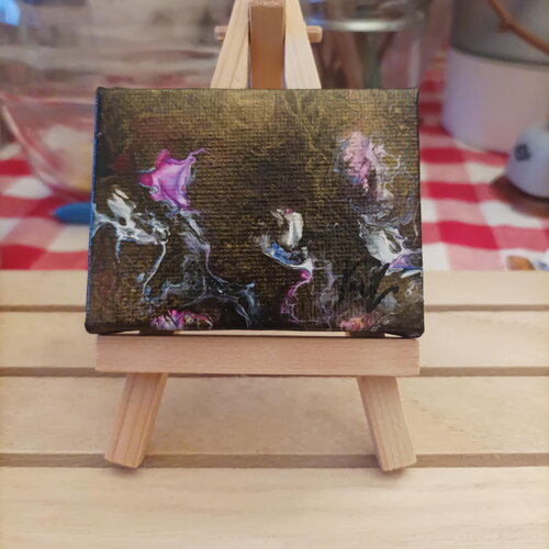 Mini tableau peinture originale sur chevalet en bois, conte fantastique, fait mains en france,cadeau fete anniversaire noel