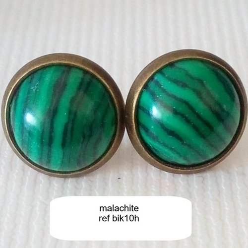 Malachite,clous boucles oreilles avec cabochons ronds, pierre precieuse,cadeau fete anniversaire noel,fait mains en france