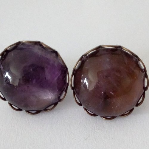 Amethyste,clous oreilles pierre fine violet,cabochons ronds,cadeau fete anniversaire,fait mains en france