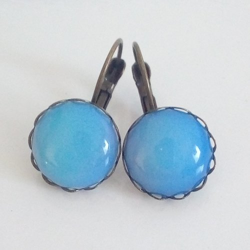 Opale,dormeuses boucles oreilles laiton bronze, pierre semi precieuse,cabochons ronds,cadeau fete anniversaire,fait mains en france,boucles