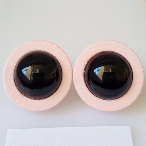 Onyx noire, clous oreilles en bois rose avec tige acier chirurgical et cabochons ronds,pierre precieuse,cadeau fete anniversaire noel