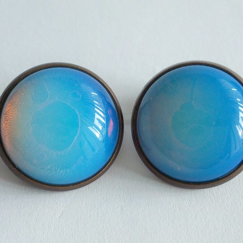 Opale, clips oreilles laiton bronze avec cabochons ronds 16mm,pierre blanche,cadeau fete anniversaire noel