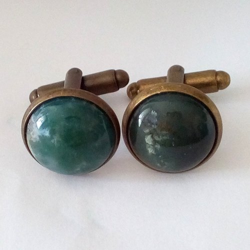 Onyx inde,boutons manchettes laiton avec cabochon rond 14mm vert,pierre precieuse,accessoire costume cravate,cadeau fete anniversaire noel