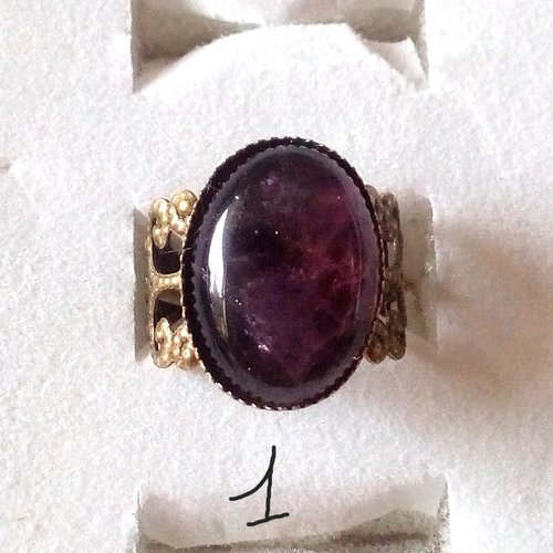 Bague amethyste,pierre fine violet,cabochon ovale,anneau ajustable filigrane fleuri,cadeau fete anniversaire noel,fait mains en france