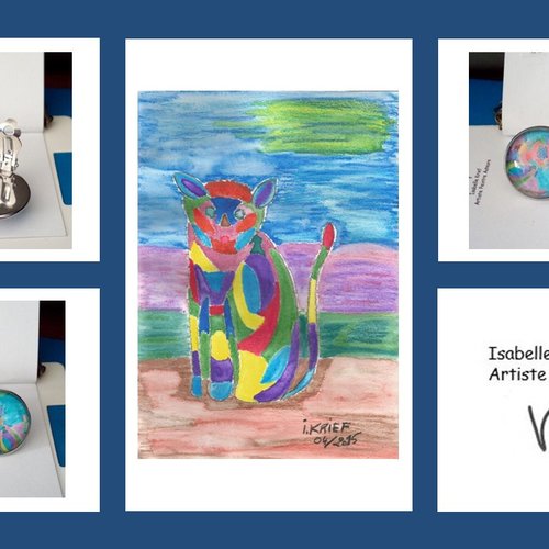 Clips oreilles acier inoxydable avec cabochons verre rond ,aquarelle,fait mains en france,cadeau fete noel anniversaire,bleu