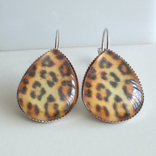 Boucles dormeuses imprimé léopard,fait mains en france,cadeau fete noel anniversaire