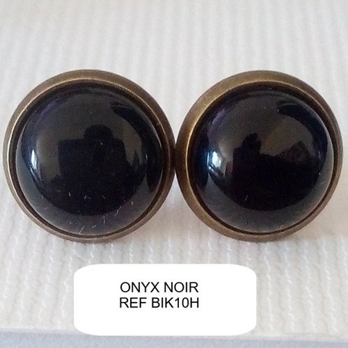 Onyx noir, clous puces boucles oreilles avec cabochons ronds 10mm, en pierre precieuse,cadeau fete anniversaire noel,fait mains en france
