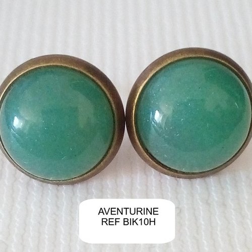 Aventurine verte, clous puces boucles oreilles avec cabochons ronds 10mm, en pierre precieuse,cadeau fete anniversaire noel,fait mains en fr
