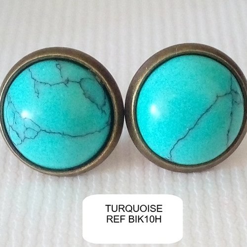 Turquoise bleue, clous puces boucles oreilles avec cabochons ronds 10mm, en pierre precieuse,cadeau fete anniversaire noel,fait mains en fra