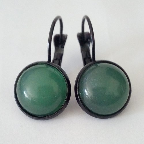 Aventurine, dormeuses pierre fine verte, avec cabochons ronds,fait mains en france,cadeau fete noel anniversaire,taureau cancer balance