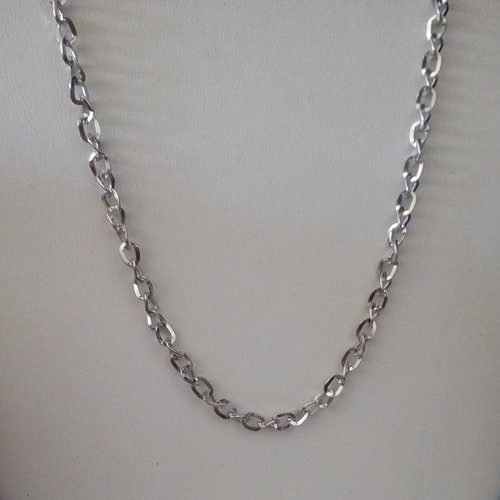 Collier sautoir chaine argente rhodie fermoir mousqueton, 70cm, cadeau fete anniversaire noel,boho bobo gothique punk,homme femme ado