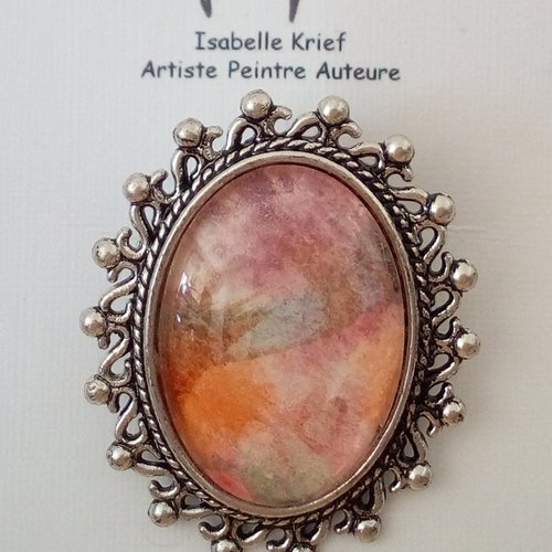 Broche aquarelle avec cabochon en verre ovale