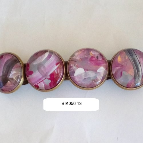 Barrette accessoire cheveux avec 4 cabochons en verre ronds, violet blanc rose orange or,creation francaise,peinture acrylique