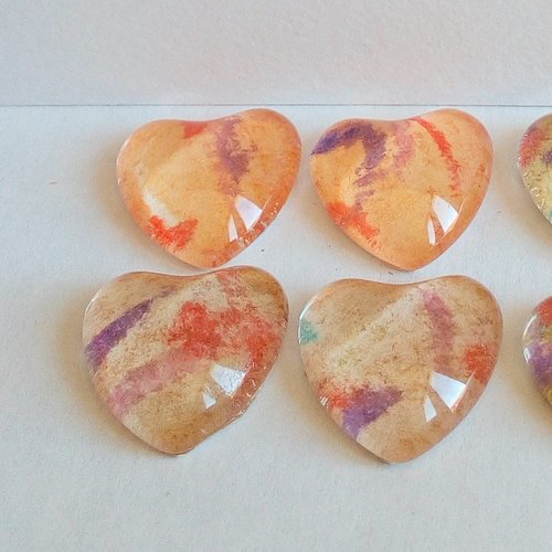 16mm,aquarelle peint par artiste francaise,cabochon coeur rouge orange vert violet,fourniture bricolage mercerie,fait mains en france