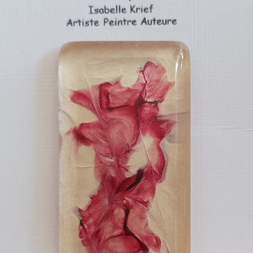 24x47mm,verre rectangle peint par artiste,art portable,abstrait fantastique vieux rose nacre blanc,fourniture bricolage mercerie