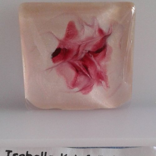 25mm,verre peint artiste francaise,vieux rose blanc nacre,cabochon carre fond plat,fourniture bricolage mercerie