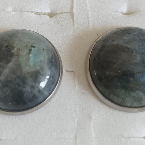 Clips oreilles non percées labradorite,pierre naturelle,cabochon rond,acier inoxydable,fait mains en france,cadeau fete anniversaire noell