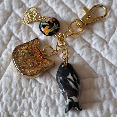 Porte clef  poisson  polymère resine tête de chat