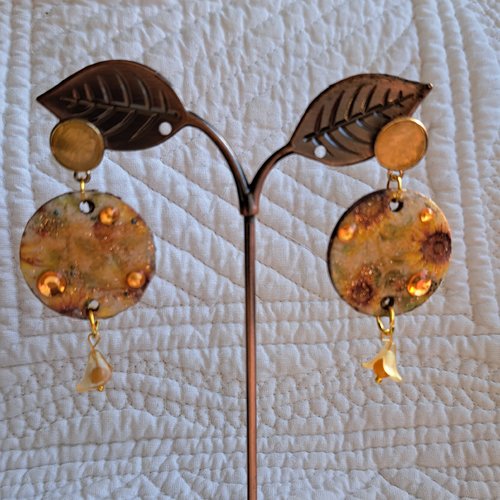 Boucles d'oreilles artisanales bois perles