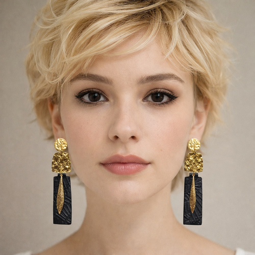 Boucles d'oreilles en cuir noir