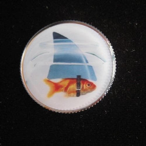 Broche fantaisie, poisson ou requin, sertie en résine / diamètre 30mm