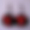 Boucles d'oreilles kawaii, oursons rouges, sur fond noir en résine / diamètre 25mm