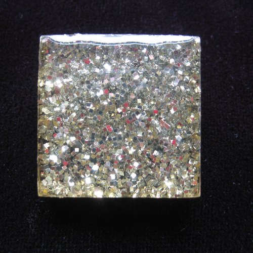 Bague carrée ajustable unisexe paillettes argentées en résine taille 25mmx25mm
