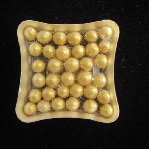 Bague carrée ajustable, perles dorées, en résine, taille 28mmx28mm