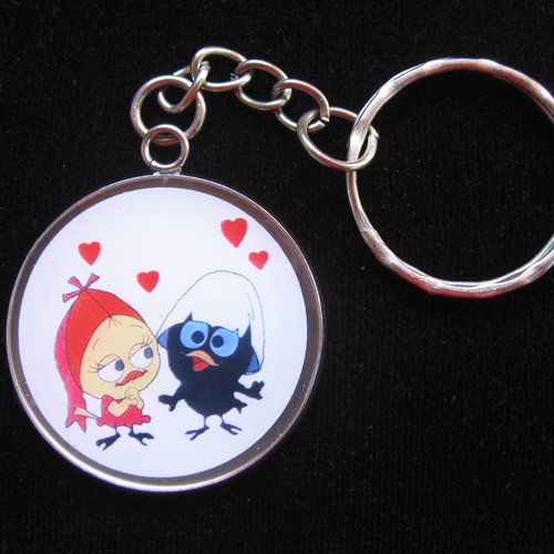 Porte-clés unisexe calimero in love serti en résine diamètre 30mm
