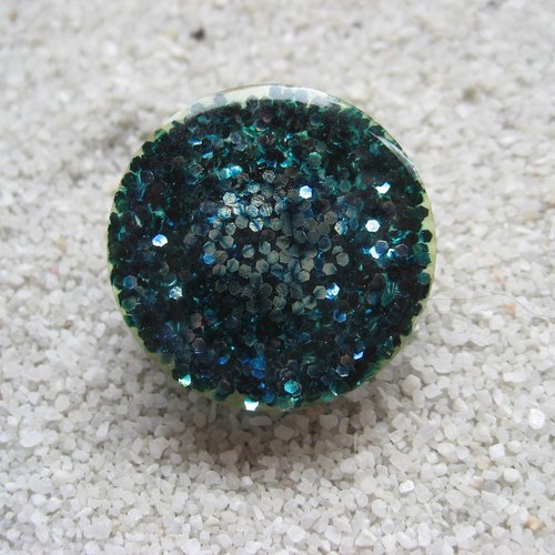 Bague ajustable unisexe paillettes bleues en résine diamètre 25mm