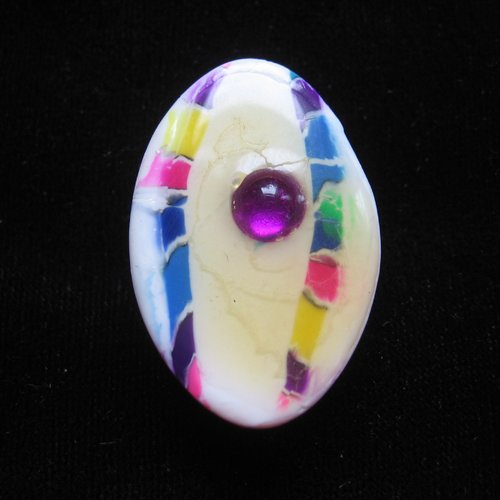 Bague ovale ajustable unisexe motifs multicolores en fimo taille 30mmx25mm
