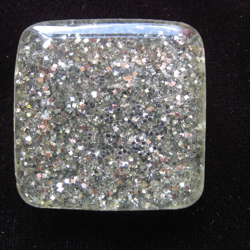 Grande bague carrée disco unisexe paillettes argentées en résine taille 30mmx30mm