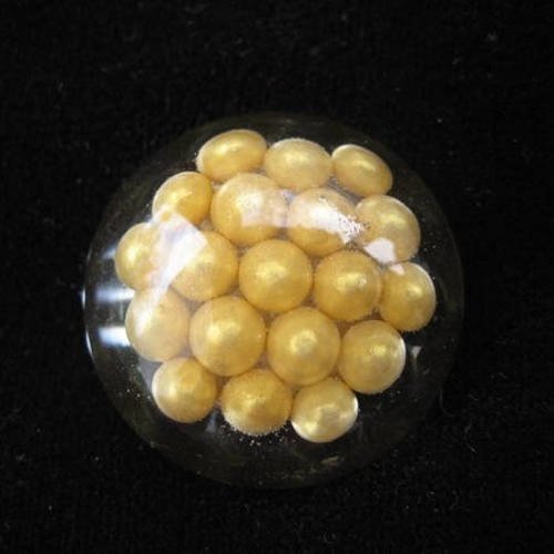 Bague petit cabochon ajustable, perles dorées, en résine, diamètre 25mm