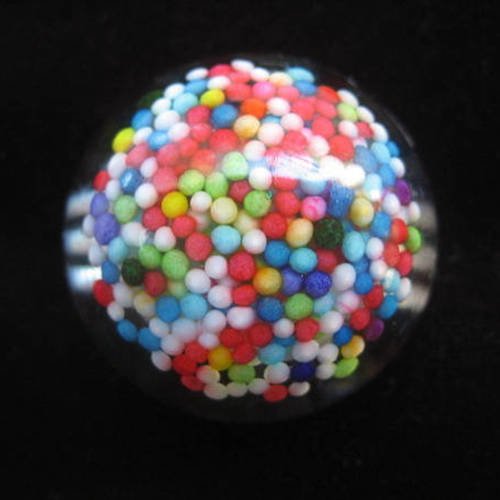  bague petit cabochon ajustable, miniperles multicolores, en résine / diamètre 25mm 