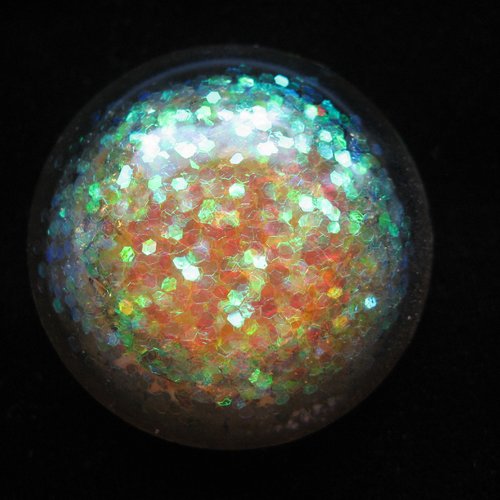 Bague unisexe ajustable grand cabochon paillettes oranges en résine diamètre 30mm