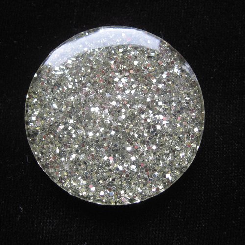 Grande bague ajustable unisexe paillettes argentées en résine diamètre 35mm