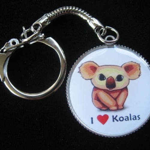 Porte-clefs fantaisie, i love koalas, serti en résine, diamètre 30mm