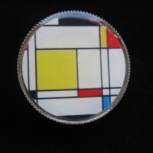 Bague vintage unisexe esprit mondrian sertie en résine diamètre 30mm