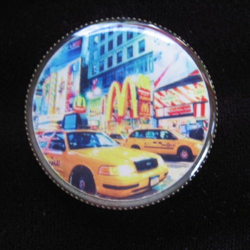 Bague ajustable unisexe taxi new york city sertie en résine diamètre 30mm