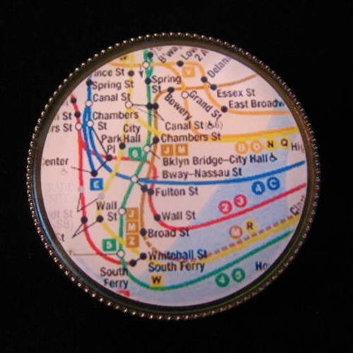 Bague ajustable unisexe plan métro new york city sertie en résine diamètre 30mm