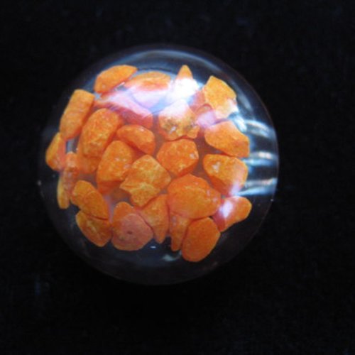 Promotion bague petit cabochon ajustable, cailloux oranges, sur fond transparent en résine, diamètre 25mm