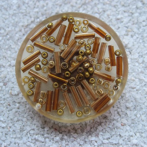 Grande bague ajustable unisexe perles rocailles dorées en résine diamètre 35mm